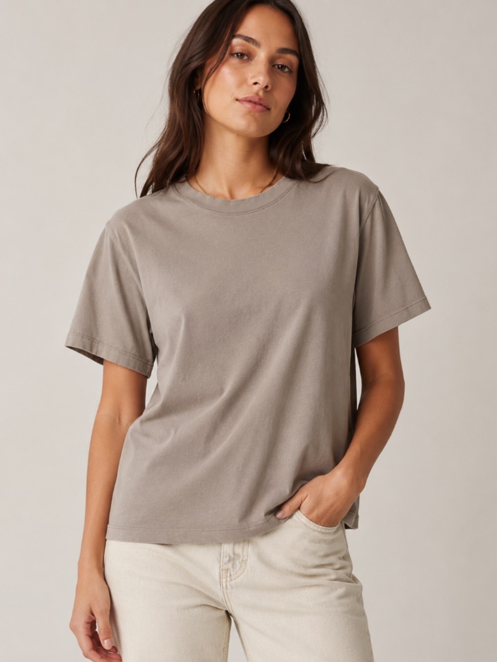 Sacré T-Shirt Tee Solid Taupe Cotton Relaxed Boxy Crewneck Size M Minimalist